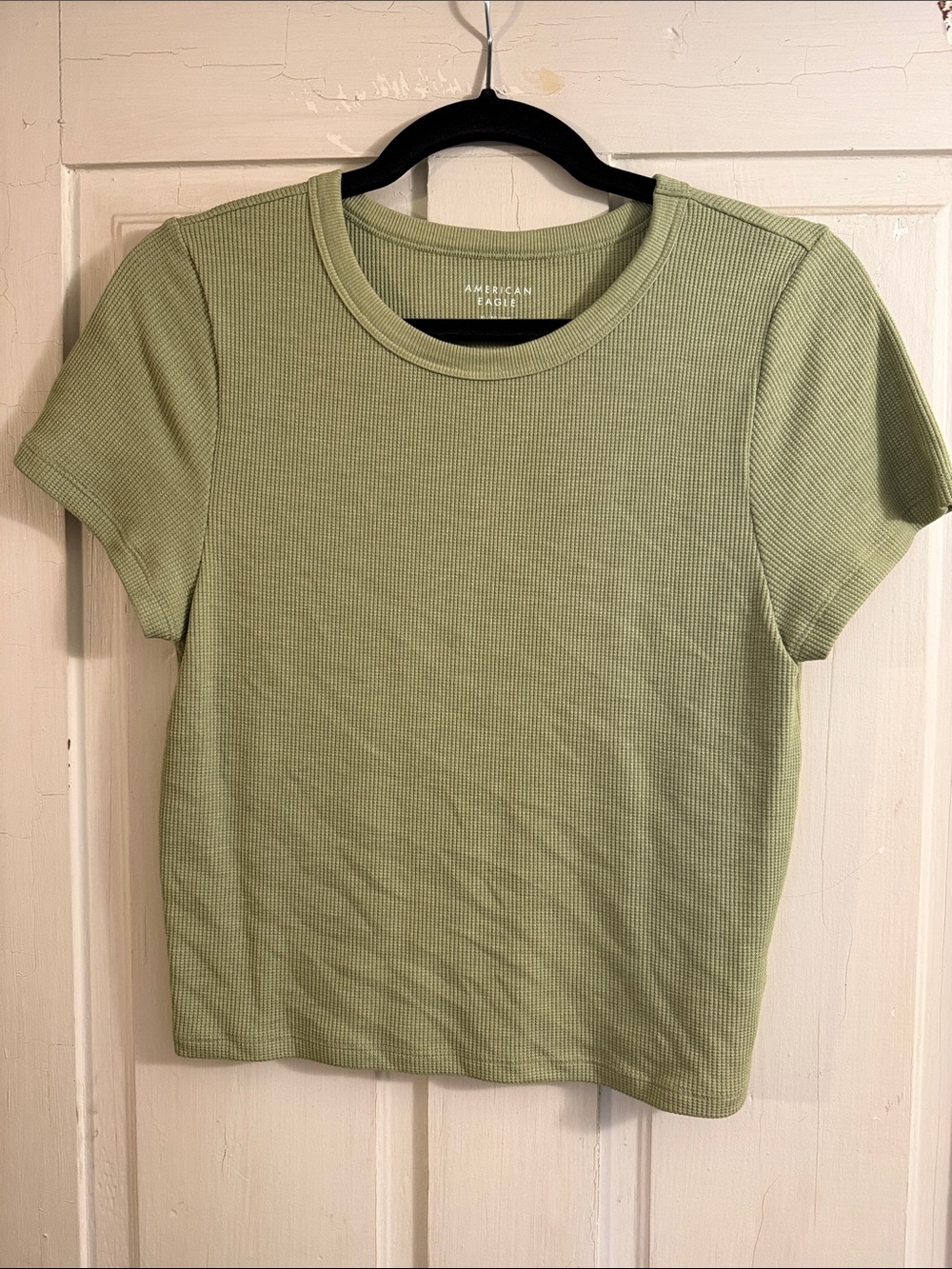 American Eagle Outfitters Sage Ribbed Short Sleeve Tee